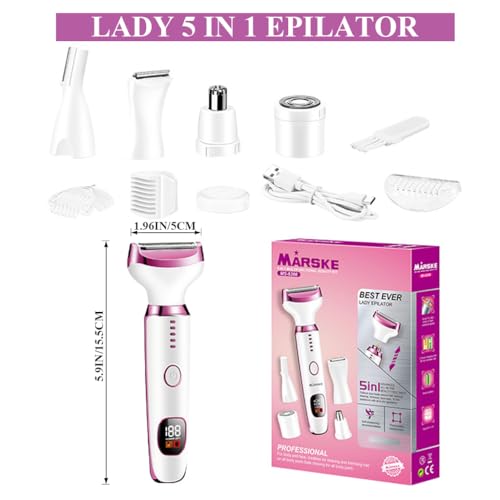 MAYCREATE® Electric Razor Shavers for Women 5 in 1 USB Hair Shaver with 5 Attachments Heads, Rechargeable Wet & Dry Use LCD Bikini Trimmer, Painless Hair Trimmer for Private Area, Arm & Legs MAYCREATE® Electric Razor Shavers for Women 5 in 1 USB Hair Shaver with 5 Attachments Heads, Rechargeable Wet & Dry Use LCD Bikini Trimmer, Painless Hair Trimmer for Private Area, Arm & Legs